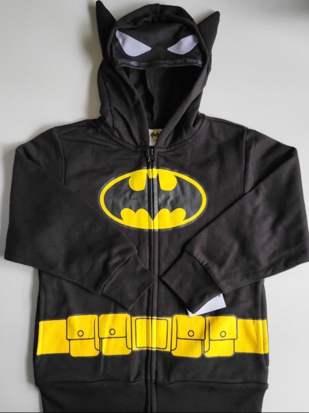 Batman Black Hoodie with Yellow Emblem & Utility Belt NWT